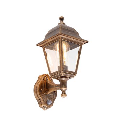 QAZQA Antieke wandlamp goud IP44 met bewegingsmelder - Capital