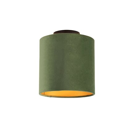 QAZQA Plafondlamp met velours kap groen met goud 20 cm - Combi zwart