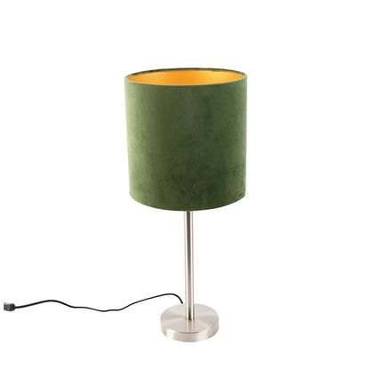 QAZQA Lampe de table en acier avec abat-jour vert 25 cm - Simplo