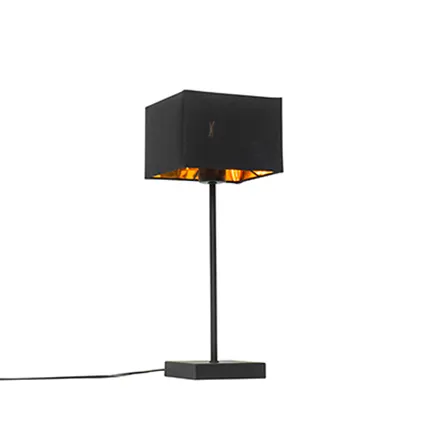 QAZQA Moderne tafellamp zwart stoffen kap zwart met goud - VT 1 2