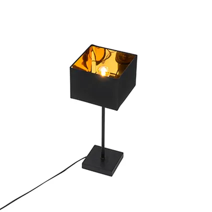 QAZQA Moderne tafellamp zwart stoffen kap zwart met goud - VT 1 7