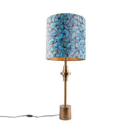 QAZQA Lampe de table bronze velours abat-jour papillon design 40 cm - Diverso