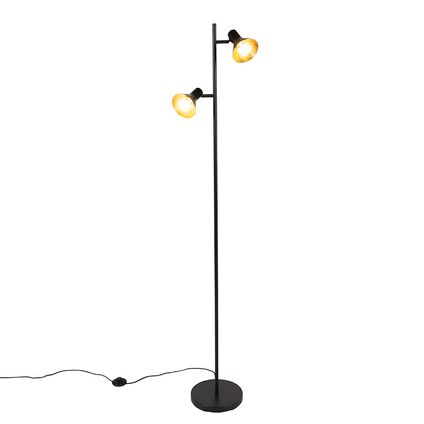 QAZQA Moderne vloerlamp zwart met goud 2-lichts - Magno