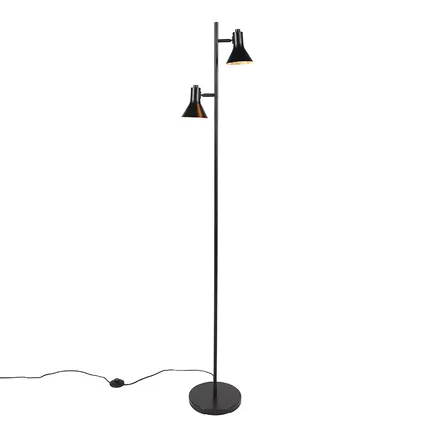 QAZQA Moderne vloerlamp zwart met goud 2-lichts - Magno 5