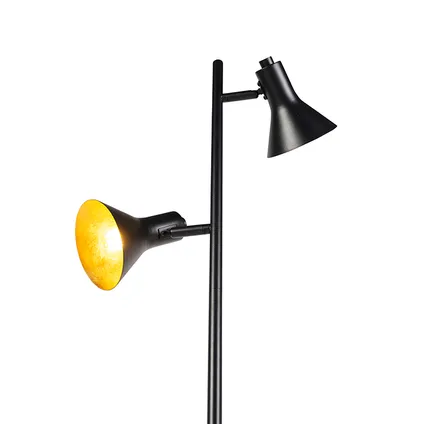 QAZQA Moderne vloerlamp zwart met goud 2-lichts - Magno 9