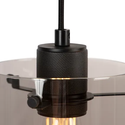 QAZQA Design hanglamp zwart met smoke glas 3-lichts - Dome 3