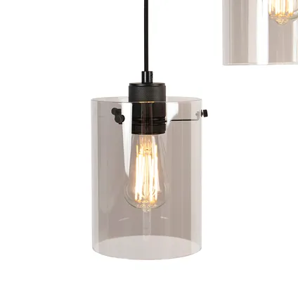 QAZQA Design hanglamp zwart met smoke glas 3-lichts - Dome 6