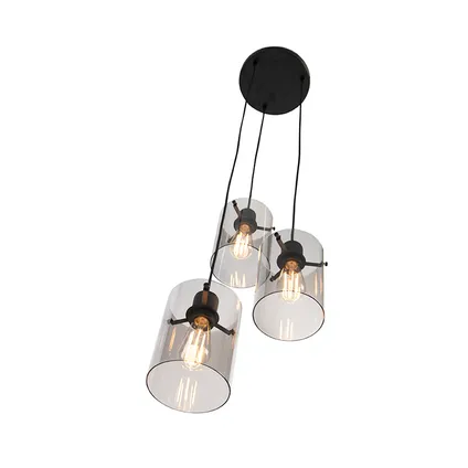 QAZQA Design hanglamp zwart met smoke glas 3-lichts - Dome 7
