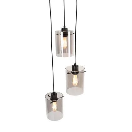 QAZQA Lampe suspendue design noir avec verre fumé 3 lumières - Dôme 8