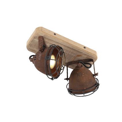 QAZQA Spot industriel brun rouille avec bois inclinable 2 lumières - Gina