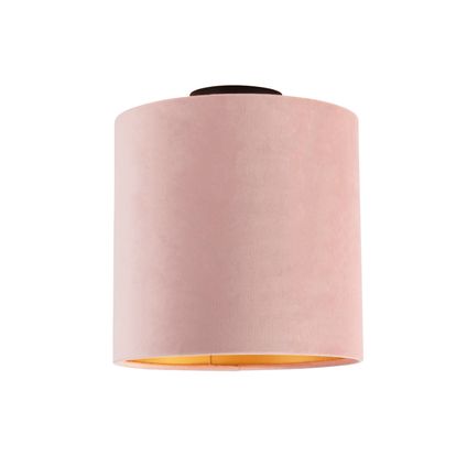 QAZQA Plafondlamp met velours kap oud roze met goud 25 cm - Combi zwart