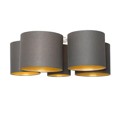 QAZQA Plafondlamp taupe met gouden binnenkant 5-lichts - Multidrum 7
