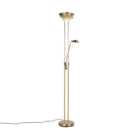 QAZQA Vloerlamp goud met leeslamp incl. LED en dimmer - Diva 2
