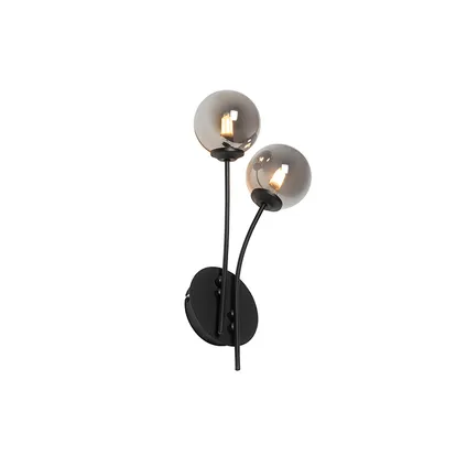QAZQA Moderne wandlamp zwart 2-lichts met smoke glas - Athens 2
