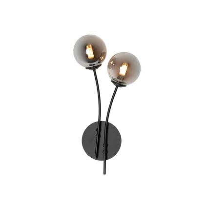 QAZQA Moderne wandlamp zwart 2-lichts met smoke glas - Athens 7