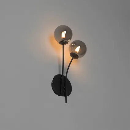 QAZQA Moderne wandlamp zwart 2-lichts met smoke glas - Athens 9