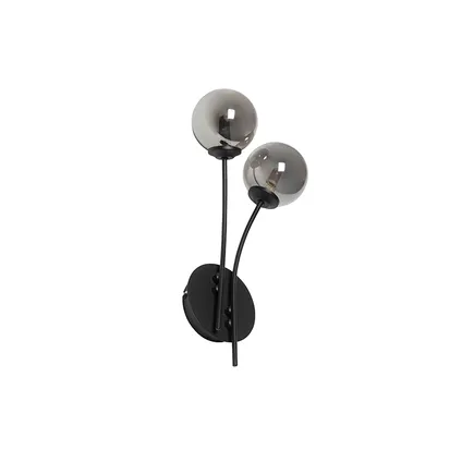 QAZQA Moderne wandlamp zwart 2-lichts met smoke glas - Athens 10