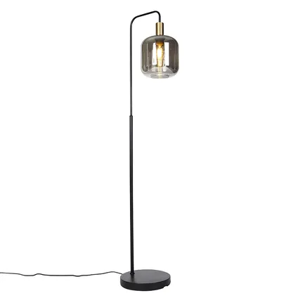 QAZQA Design vloerlamp zwart met goud en smoke glas - Zuzanna