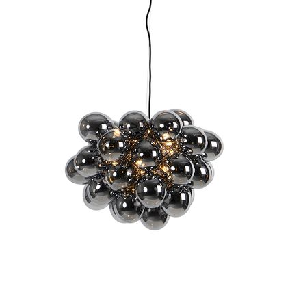 QAZQA Design hanglamp zwart met smoke glas 8-lichts rond - Uvas