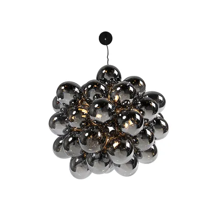 QAZQA Design hanglamp zwart met smoke glas 8-lichts rond - Uvas 9