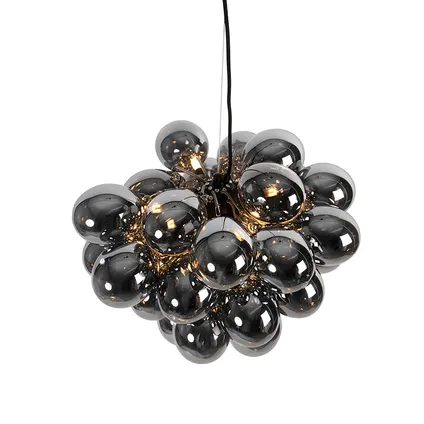 QAZQA Design hanglamp zwart met smoke glas 8-lichts rond - Uvas 10