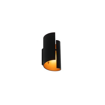 QAZQA Moderne wandlamp zwart met gouden binnenkant - Faldo
