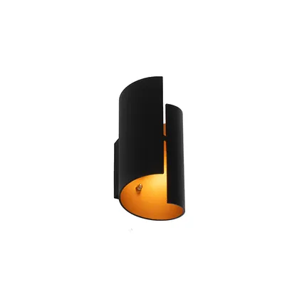 QAZQA Moderne wandlamp zwart met gouden binnenkant - Faldo 6