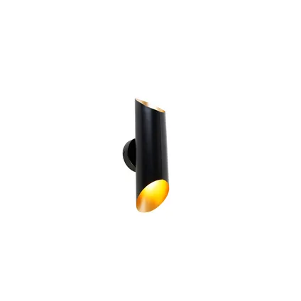 QAZQA Wandlamp zwart met gouden binnenkant 2-lichts - Whistle 2