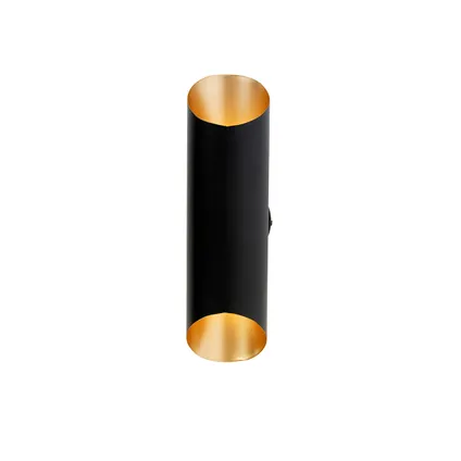 QAZQA Wandlamp zwart met gouden binnenkant 2-lichts - Whistle 8