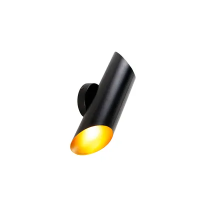 QAZQA Wandlamp zwart met gouden binnenkant 2-lichts - Whistle 9