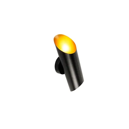 QAZQA Wandlamp zwart met gouden binnenkant 2-lichts - Whistle 10