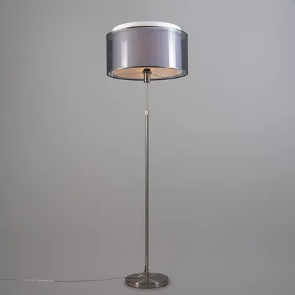 QAZQA Vloerlamp staal met zwart/witte kap 47 cm verstelbaar - Parte 2