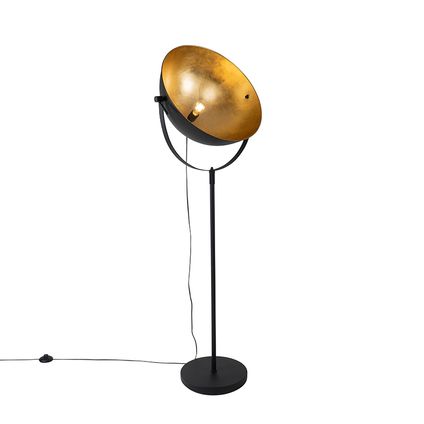 QAZQA Industriële vloerlamp zwart 50 cm met goud verstelbaar - Magnax