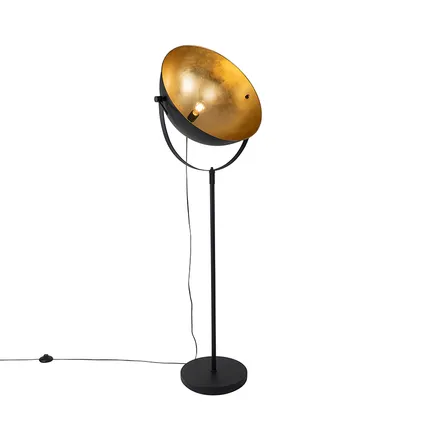 QAZQA Industriële vloerlamp zwart 50 cm met goud verstelbaar - Magnax 2