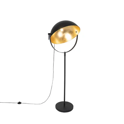 QAZQA Industriële vloerlamp zwart 50 cm met goud verstelbaar - Magnax 3
