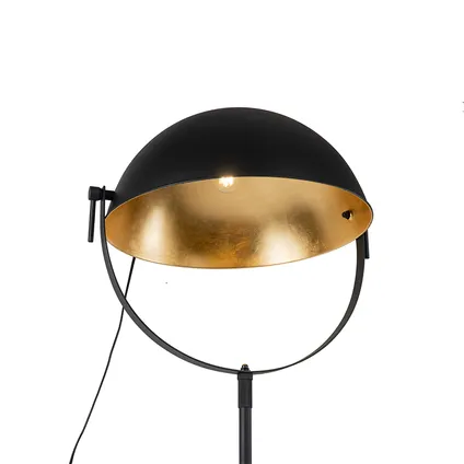 QAZQA Industriële vloerlamp zwart 50 cm met goud verstelbaar - Magnax 6