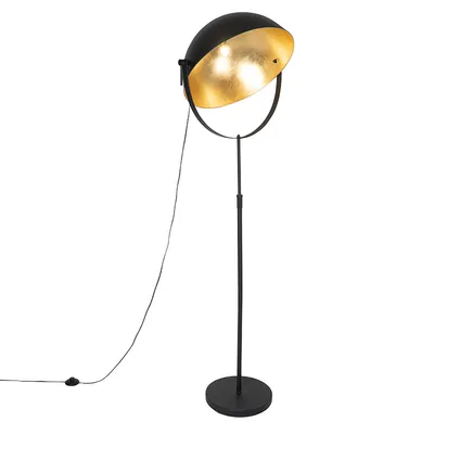 QAZQA Industriële vloerlamp zwart 50 cm met goud verstelbaar - Magnax 7