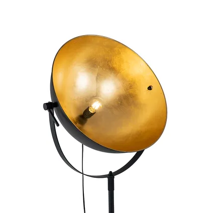 QAZQA Industriële vloerlamp zwart 50 cm met goud verstelbaar - Magnax 9
