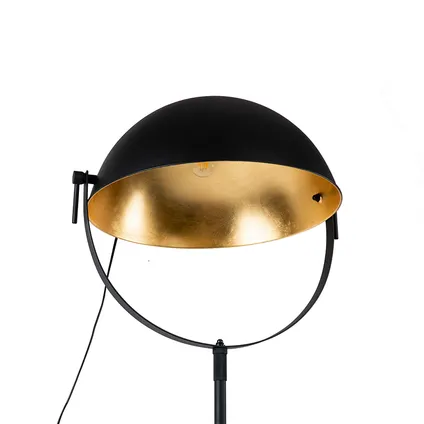 QAZQA Industriële vloerlamp zwart 50 cm met goud verstelbaar - Magnax 10