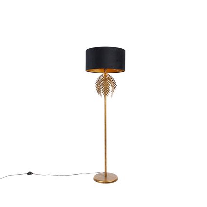 QAZQA Vloerlamp goud 145 cm met zwarte velours kap 50 cm - Botanica