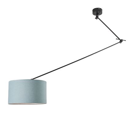 QAZQA Lampe suspendue noir avec abat-jour 35 cm bleu clair réglable - Blitz I