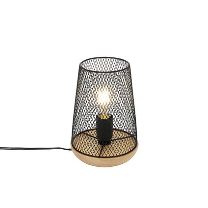QAZQA Design tafellamp zwart met hout - Bosk