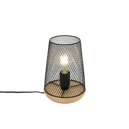 QAZQA Design tafellamp zwart met hout - Bosk 2