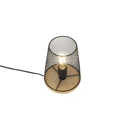 QAZQA Design tafellamp zwart met hout - Bosk 8