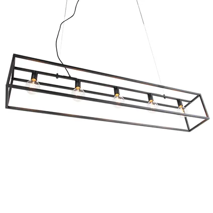 QAZQA Moderne rechthoekige hanglamp zwart 5-lichts - Cage 10