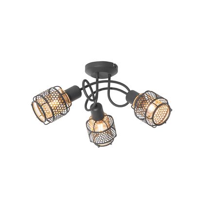 QAZQA Design plafondlamp zwart met goud 3-lichts - Noud