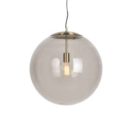 QAZQA +Moderne hanglamp messing met smoke glas 50 cm - Ball