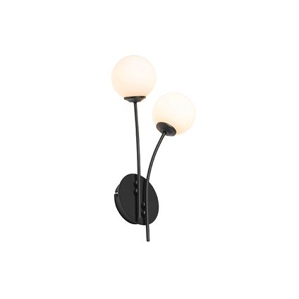 QAZQA Moderne wandlamp zwart met opaal glas 2-lichts - Athens