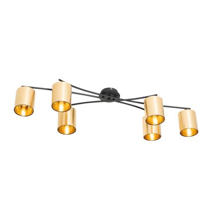 QAZQA Moderne plafondlamp zwart met goud 6-lichts - Lofty