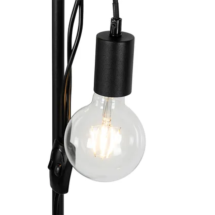QAZQA Landelijke vloerlamp zwart met hout 2-lichts - Dami 5
